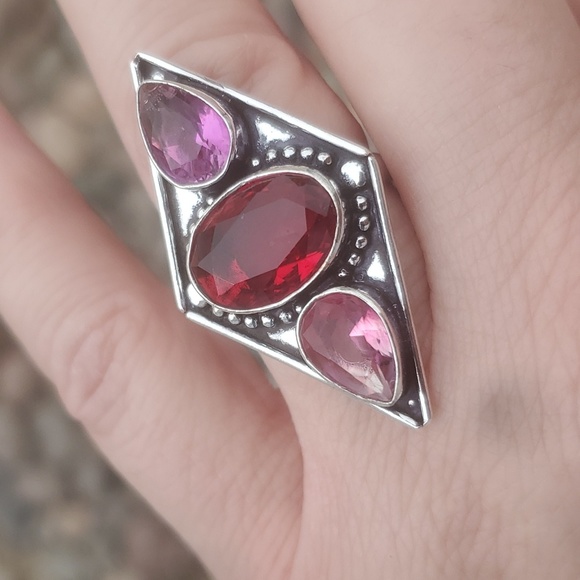New Garnet and Bi-Color Tourmaline 925 Silver Ring. - Picture 8 of 15